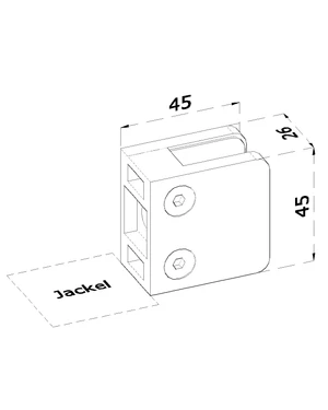 DOPREDAJ! Svorka skla plochá (45x45x26mm) pre sklo 6-10.76mm, brúsená nerez K320 /AISI316, balenie neobsahuje gumičky na sklo - slide 1