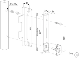 LOCINOX® SFKB dorazová lišta pre zadlabávacie zámky FORTYLOCK, FIFTYLOCK, SIXTYLOCK, zvýšená bezpečnosť, pre profil 40x40 - 60x60 mm - slide 1