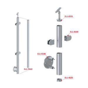 Nerezový sloup, boční kotvení, výplň: sklo, průchozí, vrch nastavitelný (ø 42,4x2 mm), leštěná nerez / AISI304 - slide 2