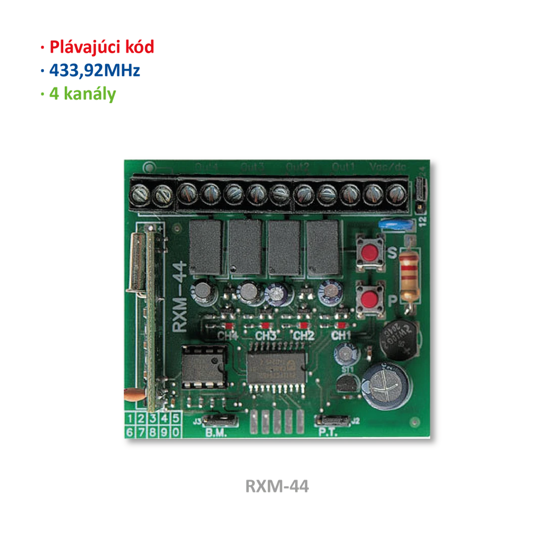 prijímač externý 4-kanálový, plavajúci kód, pamäť: 220 kódov