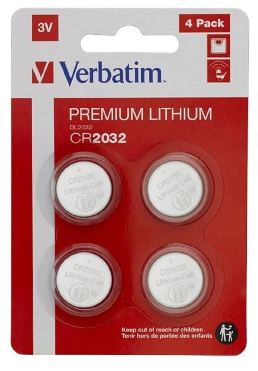 Batérie VERBATIM Lithium CR2032, 3V, 4 kusy v balení, pre diaľkové ovládače: KEY, NICE, WHYEVO