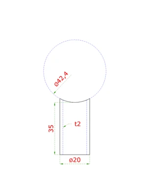 Přechod na vymezení vzdálenosti mezi sloupem ø 42,4 mm a kotevní deskou, ø 20x2,0 mm /L:35 mm, bez vnitřního šroubu, broušená nerez K320 / AISI304, bal: 1ks - slide 1