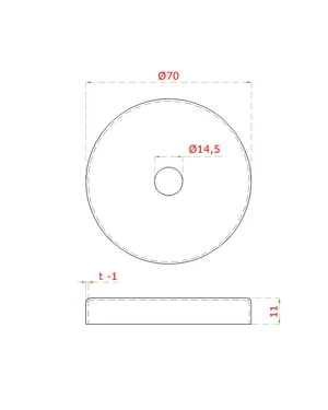 Kryt (ø 70/11mm) na trubku ø 14mm (otvor ø 14.5mm), brúsená nerez K320 /AISI304 - slide 1