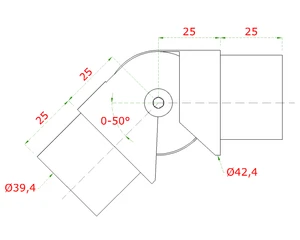 Do vypredania zásob: prechod nastaviteľný - koleno s kĺbom (ø 42.4x1.5mm) na trubku ø42.4mm, narážací spoj, brúsená nerez K320 /AISI304 - slide 1