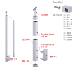 Nerezový sloup, boční kotvení, 4 řadový M6, vnitřní, vrch nastavitelný - slide 1