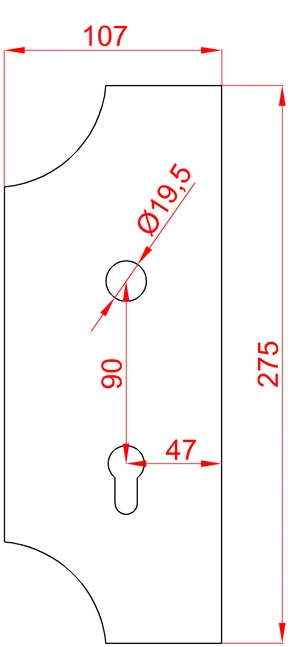 štít s otvormi 275x107x3mm, otvor na kľučku ø19,5 mm - slide 1