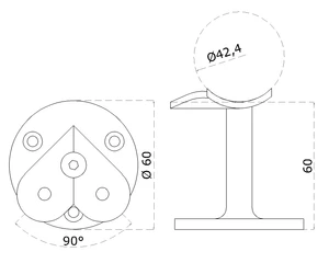 Držiak madla (90° uhol) na trubku ø 42.4 mm, brúsená nerez K320 /AISI304 - slide 1