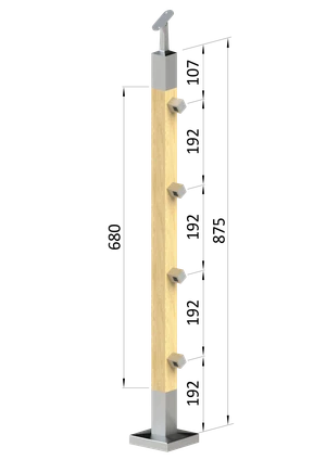 dřevěný sloup, vrchní kotvení, průchozí, 4 řadový, vrch nastavitelný (40x40mm), materiál: buk, broušený povrch bez nátěru - slide 0