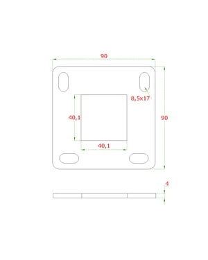 Kotviaca platňa (90x90x4mm), otvor: 40.1x40.1mm, bez povrchovej úpravy /AISI304 - slide 1