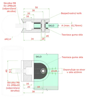 ZAMAK svorka skla na trubku ø 42.4mm (50x40x27mm) pre sklo 6-10.76mm, materiál: zliatina AL/ ZN, bez povrchovej úpravy (možnosť lakovania) - slide 2