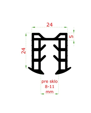 Gumové těsnění pro nerezové a hliníkové madlo s drážkou 24x24mm, pro sklo 8.00-11,0mm (cena za 1 bm) - slide 1