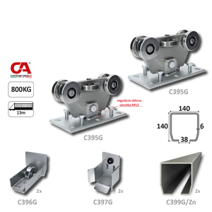 GRANDE-Klasik samonosný systém 140x140x6 mm pro posuvné brány do 800 kg / 13 m otvor (C399G/Zn 2x 6 m pozinkovaný profil, C395G Klasik 2ks, C397G 2ks, 2x C396G 2ks), běžný provoz - slide 1