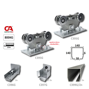 GRANDE-Klasik samonosný systém 140x140x6 mm pro posuvné brány do 800 kg / 13 m otvor (C399G/Zn 2x 6 m pozinkovaný profil, C395G Klasik 2ks, C397G 2ks, 2x C396G 2ks), běžný provoz - slide 1