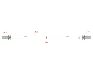 tiahlo pre kotvenie skleneného prístrešku (ø 10mm, L:940mm, závit:M10, L10), brúsená nerez K320 /AISI304 - slide 1