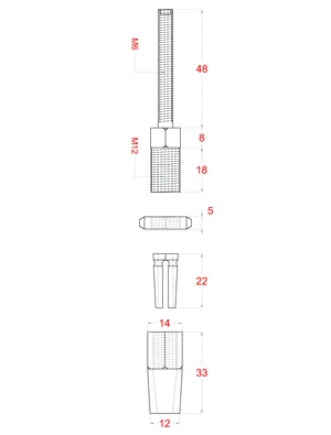 Úchyt pro nerezové lanko 4mm, se závitem M6, broušená nerez K320 /AISI304 - slide 1