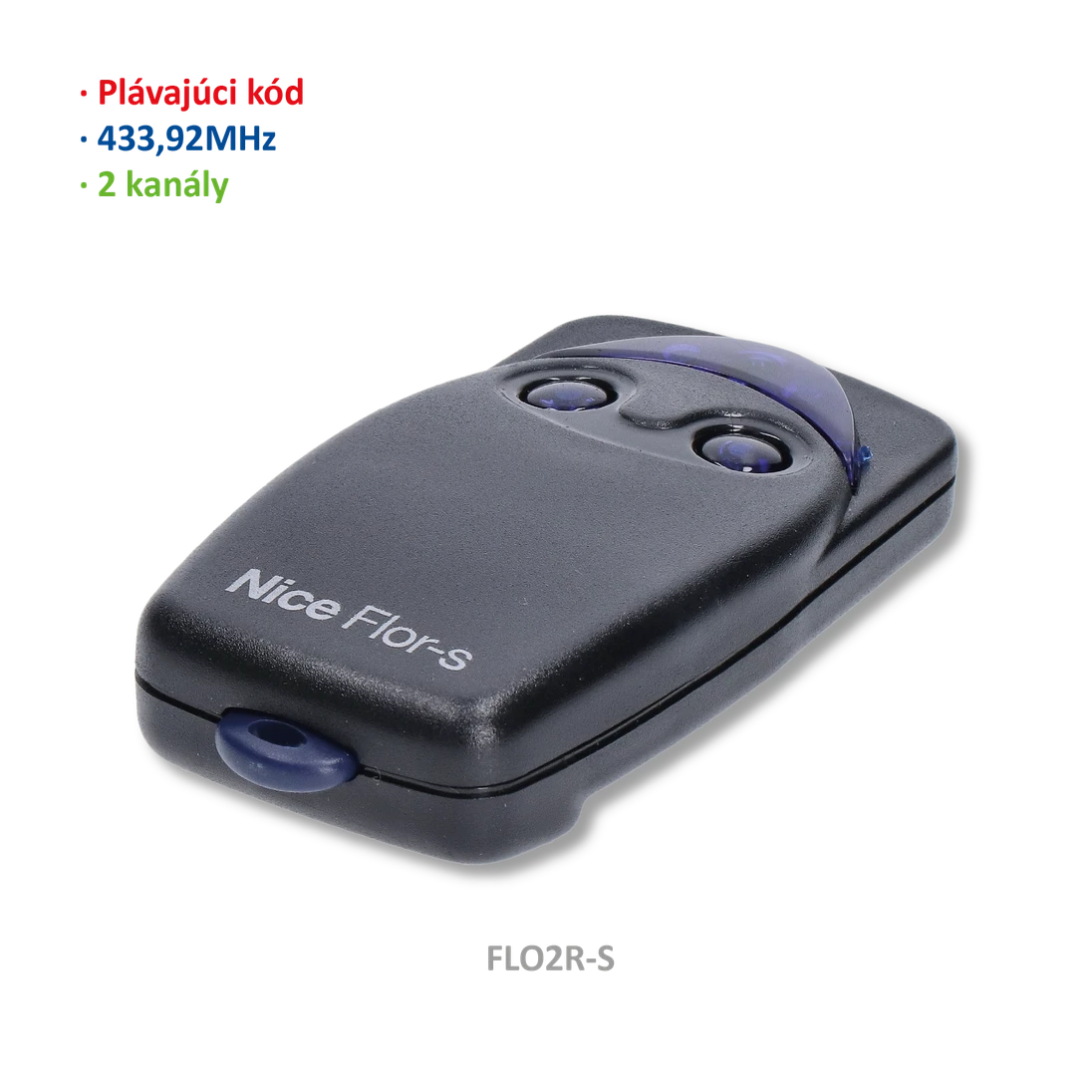 Vysílač 2kanálový, 433MHz, plovoucí kód, černý