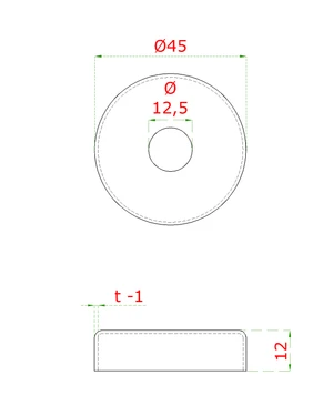 Kryt (ø 45 / 12 mm) otvor ø 12,5 mm, broušená nerez K320 / AISI304 - slide 1