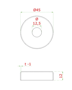 Kryt (ø 45/12mm) na trubku ø 12mm (otvor ø 12.5mm), brúsená nerez K320 /AISI304 - slide 1