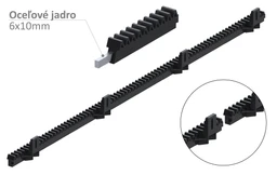 Hřeben nylon-kov L-1000 mm, 26x 19mm, 400 kg 4x úchyt se šroubky, Fe jádro 6x10mm