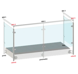 Nerezový sloup, boční kotvenií rohové, výplň: sklo, rohový, vrch pevný, (ø 42.4x2mm), broušená nerez K320 /AISI304 - slide 1