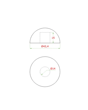 Ukončení madla - půlkulaté, na dřevěné madlo ø 42,4mm, broušená nerez K320/AISI304 - slide 2