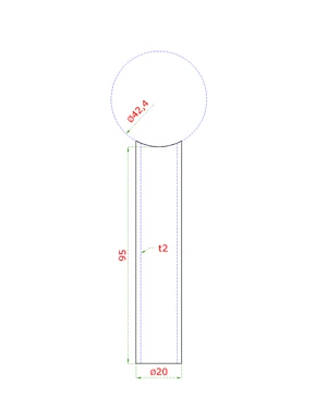 Přechod na vymezení vzdálenosti mezi sloupem ø 42,4 mm a kotevní deskou, ø 20x2,0 mm /L:95 mm, bez vnitřního šroubu, broušená nerez K320 / AISI304, bal: 1ks - slide 1