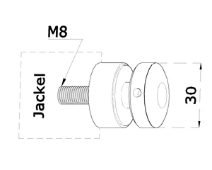 Svorka bodová na sklo 6-12 mm plochá (ø 30 mm / M8), leštěná nerez / AISI304, balení obsahuje gumičky na sklo - slide 1