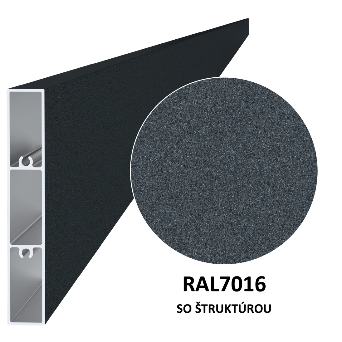Poškodený profil 100x16mm, L-6000mm, práškový lak, štruktúra RAL7016