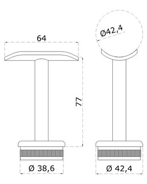 držiak madla pevný na trubku ø 42.4mm (77x64mm), brúsená nerez K320 /AISI304, narážací - slide 1