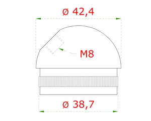 spodok držiaka madla na trubku ø 42.4mm, so závitom M8, brúsená nerez K320 /AISI304 - slide 1