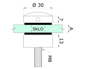 Svorka bodová na sklo 6-12 mm plochá (ø 30 mm / M8), leštěná nerez / AISI304, balení obsahuje gumičky na sklo - slide 2
