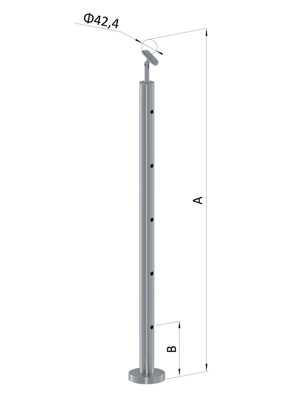 nerezový stĺp, vrchné kotvenie, 5 dierový koncový, vrch nastaviteľný (ø 42.4x2mm), leštená nerez /AISI304
