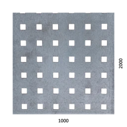 Děrovaný plech čtvercový řadový Zn, otvor: 10x10 mm, rozteč: 20 mm (1000x2000x1,5 mm)
