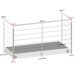 nerezový stĺp, bočné kotvenie rohové, 5 dierový, rohový:90°, vrch pevný (ø 42.4x2mm), brúsená nerez K320 /AISI304 - slide 1