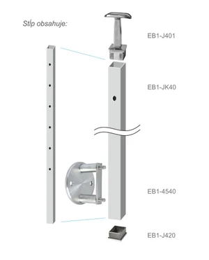 Nerezový sloup, boční kotvení, 6děrový průchozí - slide 3