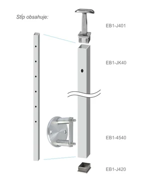 Nerezový sloup, boční kotvení, 6 děrový průchodný, vrch pevný, (40x40 mm), broušená nerez K320 / AISI304 - slide 3