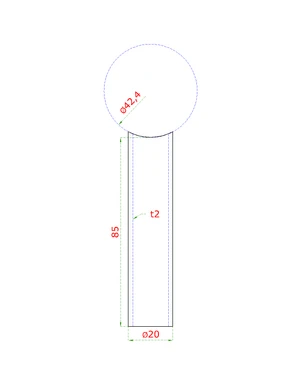 Přechod na vymezení vzdálenosti mezi sloupem ø 42,4 mm a kotevní deskou, ø 20x2,0 mm /L:85 mm, bez vnitřního šroubu, broušená nerez K320 / AISI304, bal: 1ks - slide 1