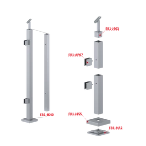 Nerezový sloup, vrchní kotvení, výplň: sklo, levý, vrch nastavitelný, (40x40 mm), broušená nerez K320 / AISI304 - slide 2
