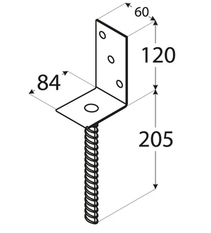 Pätka stĺpika L 84x130x324mm, 5mm žiarový pozink, priemer nohy 18mm, počet dier s priemerom 11mm-3ks - slide 1