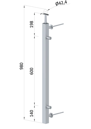 nerezový stĺp, bočné kotvenie, výplň: plech, pravý, vrch pevný, (40x40x2.0mm), brúsená nerez K320 /AISI304 - slide 0