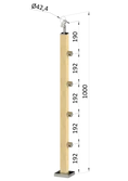drevený stĺp, vrchné kotvenie, 4 radový, priechodný, vrch nastaviteľný (40x40mm), materiál: buk, brúsený povrch bez náteru - slide 0