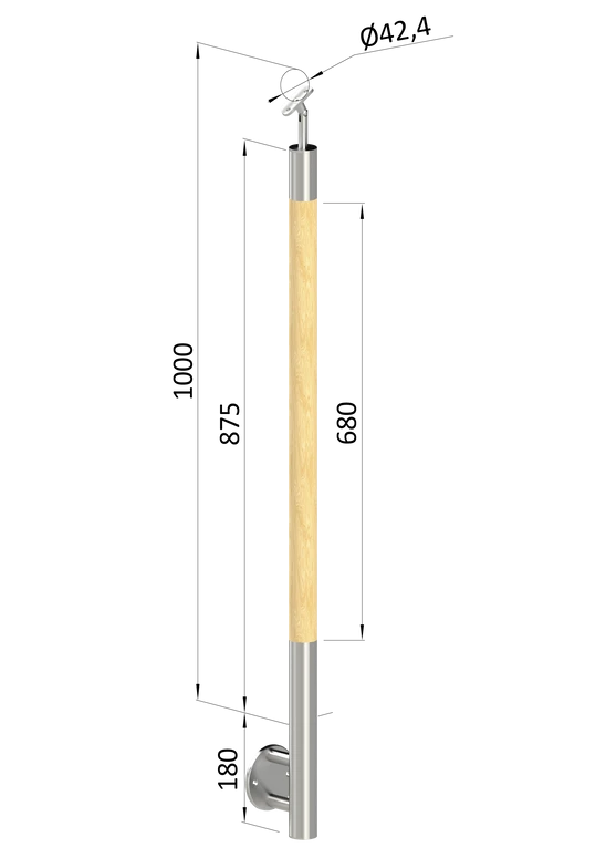 dřevěný sloup, vrchní kotvení, bez výplně, vrch nastavitelný (ø 42mm), materiál: buk, broušený povrch s nátěrem BORI (bezbarvý)