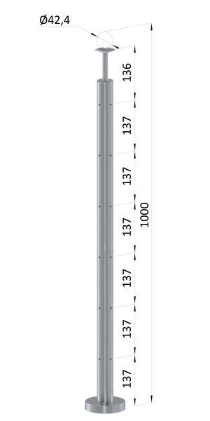 Nerezový stĺp, 6 radový M6, rohový:90°, vrch pevný - slide 0