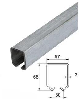 Mono kolejnice GRANDE 57 x 68 x 3 mm pro závěsný systém Combi Arialdo, prodejné  v délkach 2 m, 3 m, 4 m a 6 m.