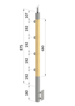 Dřevěný sloup, boční kotvení, 4 řadový, průchozí, vnější, vrch nastavitelný (40x40 mm), materiál: buk, broušený povrch s nátěrem BORI (bezbarvý)